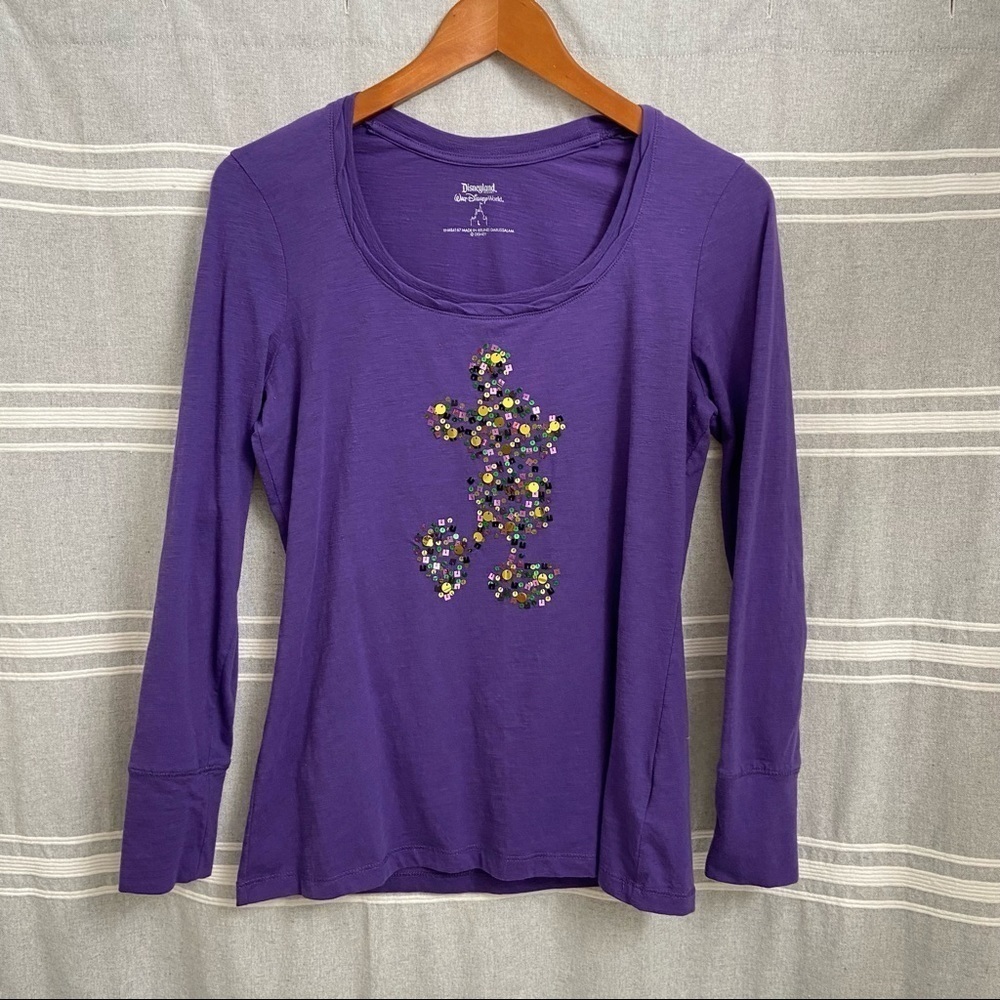 DISNEY / Purple Sequince Mickey Long Sleeve Top Size L